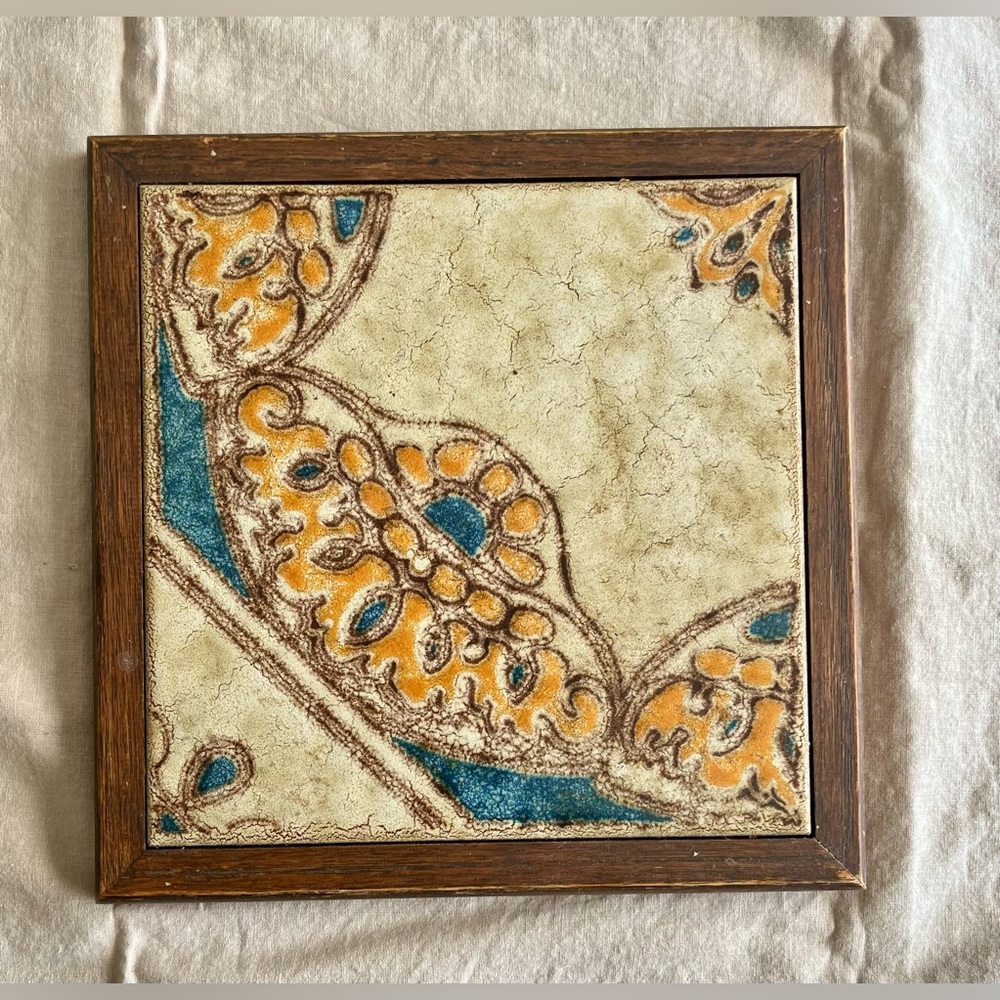 Vintage Italian Tile and Wood Framed Trivet
